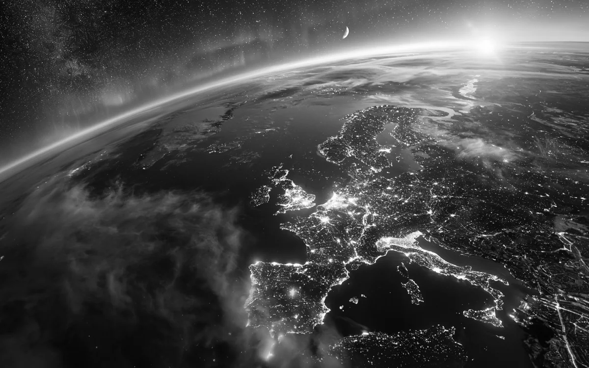 La Tierra vista desde el espacio con líneas de campo magnético envolviendo el planeta